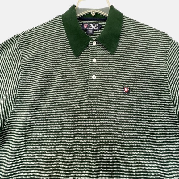 Vintage Chaps Ralph Lauren Golf Polo Shirt Short Sleeve Green Stripe Mens Large - Picture 2 of 8